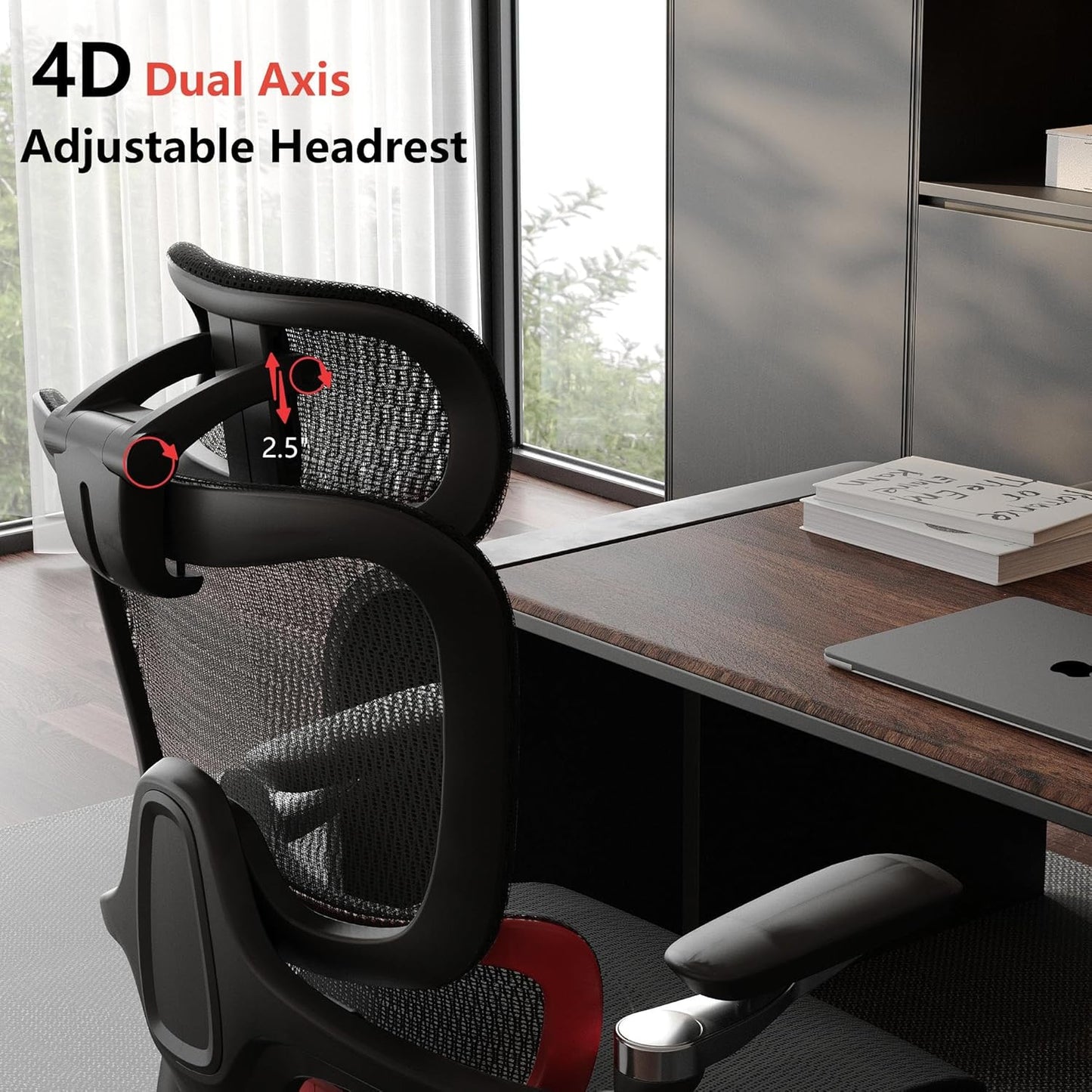 Ergonomic Office Chair, Big and Tall Mesh Computer Gaming Chair with Adaptive Lumbar Support, Work Chair with Headrest, 5D Armrest,90-130°Tilt, BIFMA Certified, Model Zen (Red)