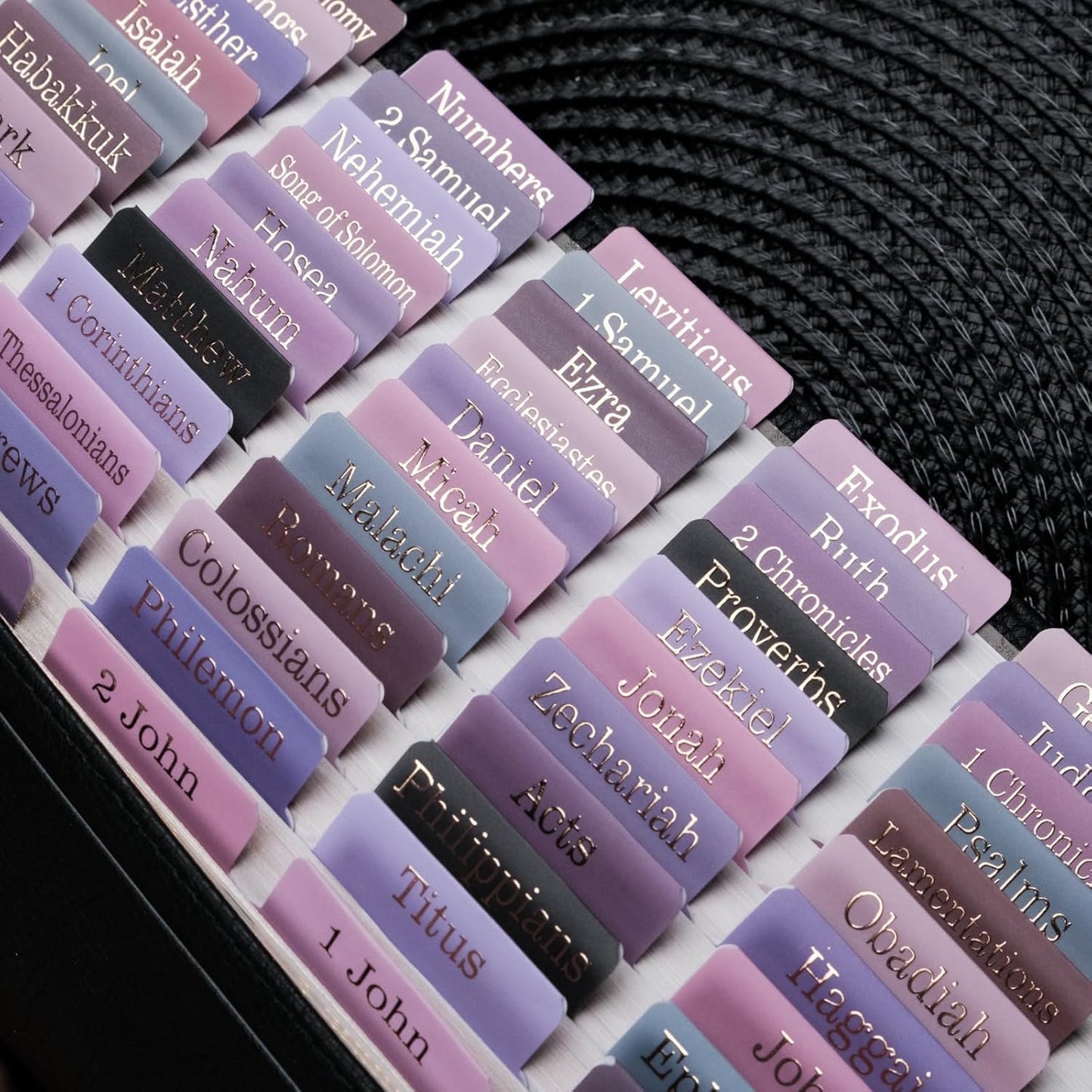 UPAFEXXI-Laminated Bible Tabs (Gold Foil Embossed Lettering), Bible Tabs for Women and Men, Reposition Large Print Stickers, Easy to Read and Apply, 80 Chapters Labels for Easy Navigation(Purple)