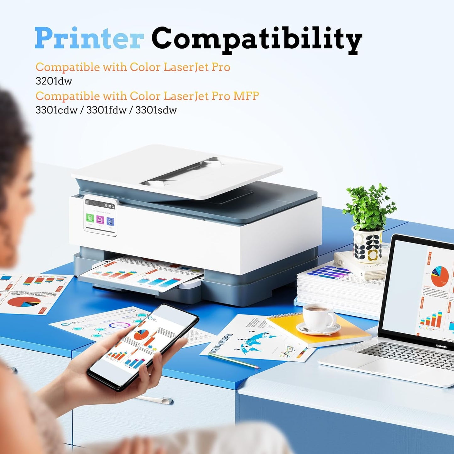 218A 218X Toner Cartridges (with Chip) High Yield Compatible Replacement for HP 218A Toner Cartridges 4 Pack for HP Color Laserjet Pro MFP 3301fdw 3201dw 3301cdw 3301sdw W2180A W2180X (BCMY, 4-Pack)