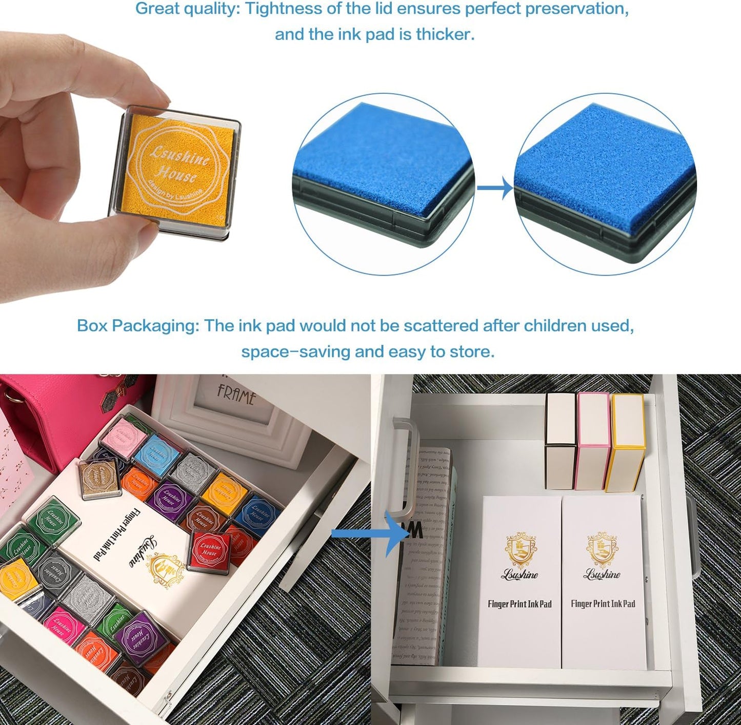 Lsushine Craft Ink Pad Stamps Partner DIY Color,20 Colors Rainbow Finger Ink pad for Kids (Pack of 20)