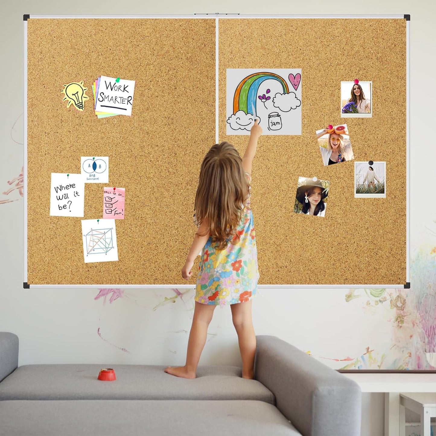 XBoard Large Cork Bulletin Board 60 x 48 Inch, Push Pin Corkboard with Aluminum Frame, 5' x 4' Message Notice Board for School, Home & Office Wall Display and Organization