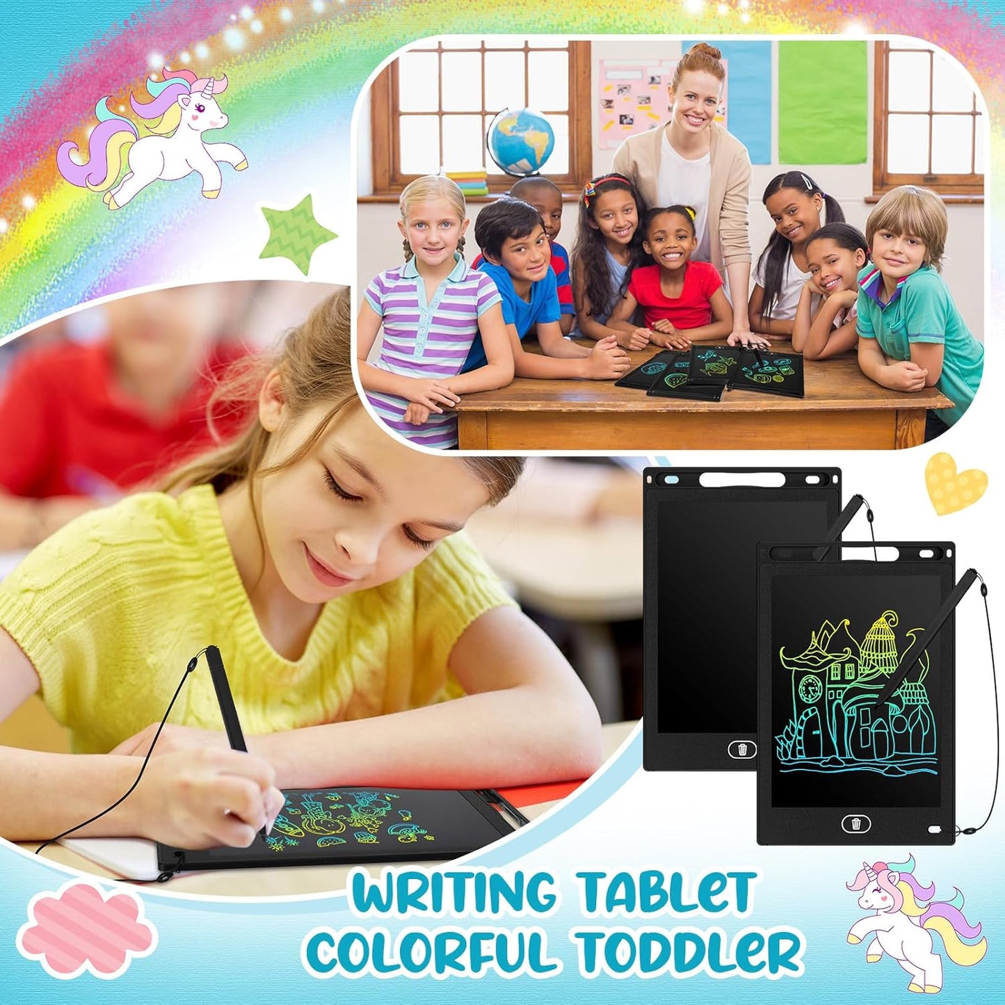 Tinlade 12 Pack LCD Writing Drawing Tablets 8.5 Inch Bulk Colorful Doodle Board Erasable Electronic Painting Drawing Pads Learning Toy Gifts for Kids Christmas School(Black)