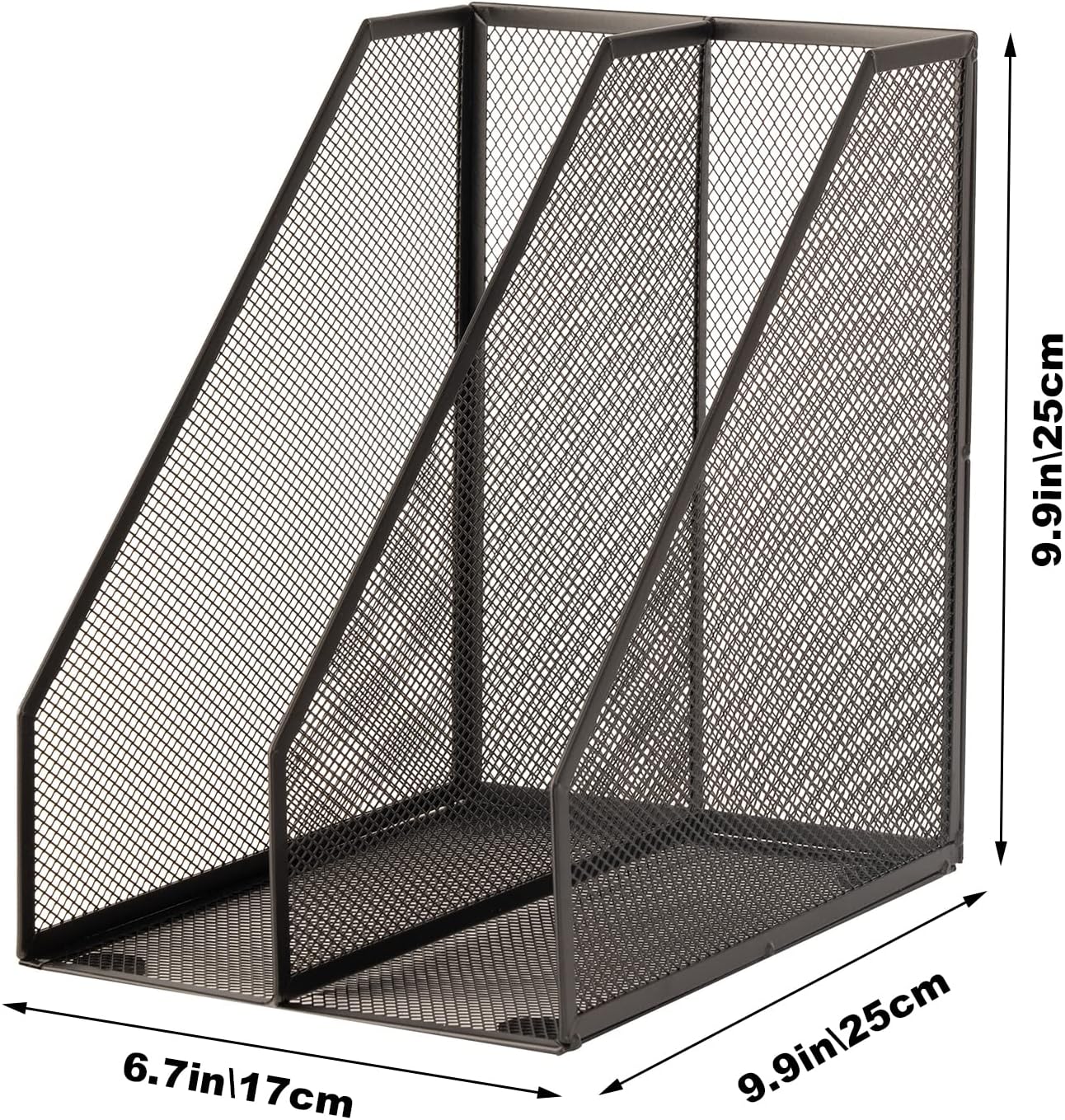 2 Set Magazine Holder Metal Wire, 2 Compartments Mesh File Holder for Desk, Office Desk Accessories Decorative File Box, Black