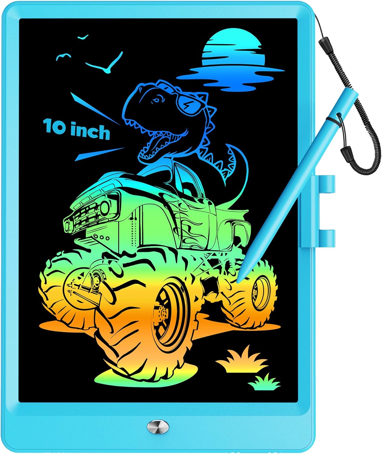 KOKODI 10 Inch LCD Writing Tablet with Anti-Lost Stylus, Erasable Doodle Board Colorful Toddler Drawing Pad, Car Travel School Games Toys for 3 4 5 6 7 8 Kids, Birthday Gift for Girls Boys Adults Blue