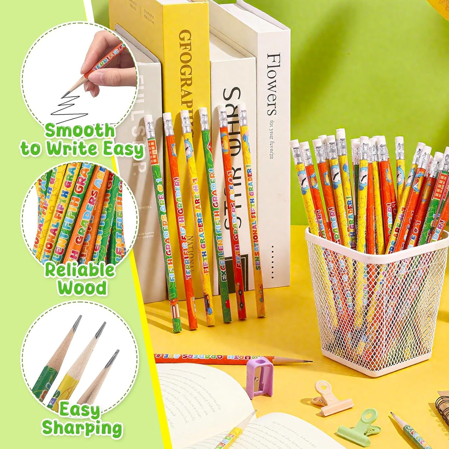 Tenceur 120 Pcs 5th Graders Pencils, 5 Motivational Cute Pencils Bulk with Erasers for Kids Student Teacher Classroom Reward Back to School Supplies