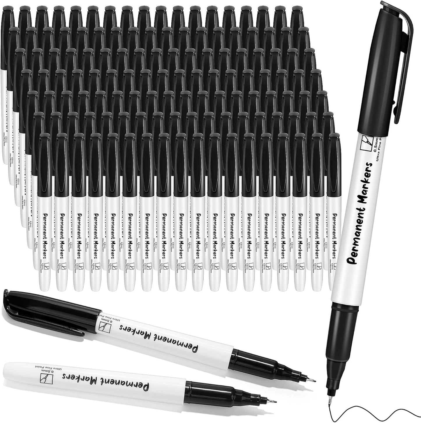 Aodaer 144 Pack Permanent Markers Black 0.5mm Ultra Fine Point Markers, Waterproof, Quick-drying, Smooth Writing Markers for Home Office School Supplies, Works on Wood, Plastic, Metal