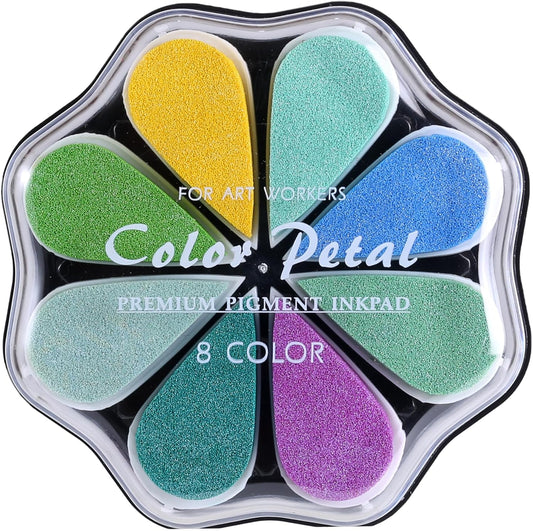 YPSelected 8 Assorted Multi Colours Waterdrop Shaped Craft Rubber Stamps Petal Ink Pads for Paper Wood Fabric (Set 1030)