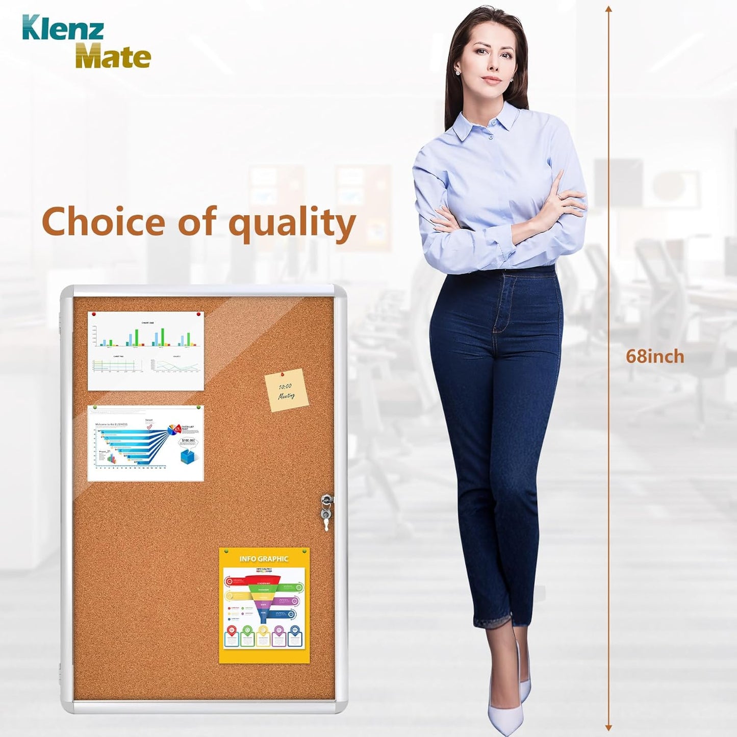 36"x24" Enclosed Cork Bulletin Board Tamper-Proof Dispaly Case,Brown Fabric&Aluminium Frame,Shatter Resistant Lockable Bulletin Board with Clear Acrylic Door for School,Office,Mall,Community,Hospital