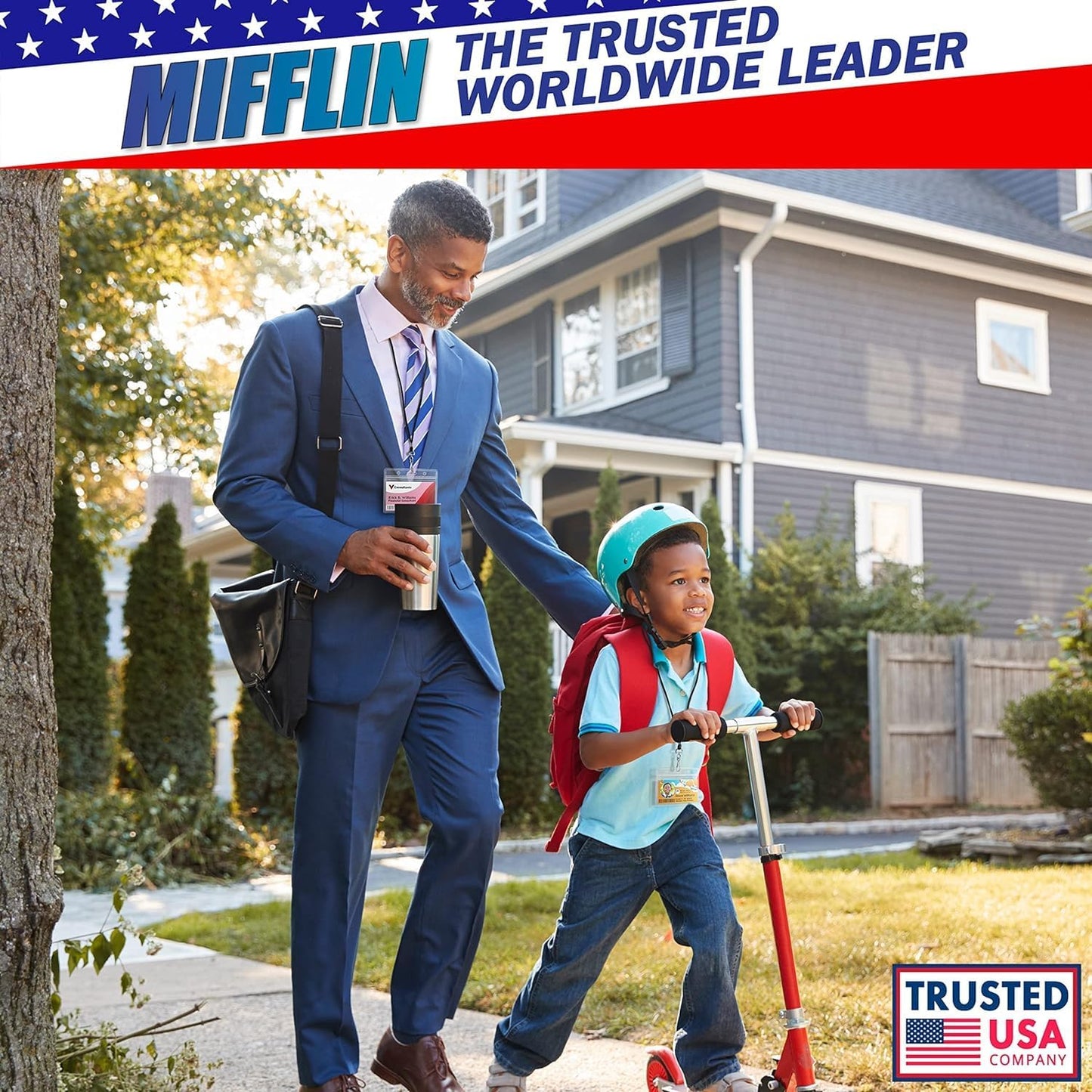 Mifflin-USA Card Protector (4x3 Inch, Clear, Bulk 100 Pack) Quick Load Horizontal No Zipper Name ID Badge Holder