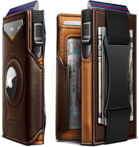 KEMISANT Airtag Wallet Men,Mens Slim Front Pocket Wallet Money Clip Standard or Apple Airtag Use 3.8"×2.8"×0.9"