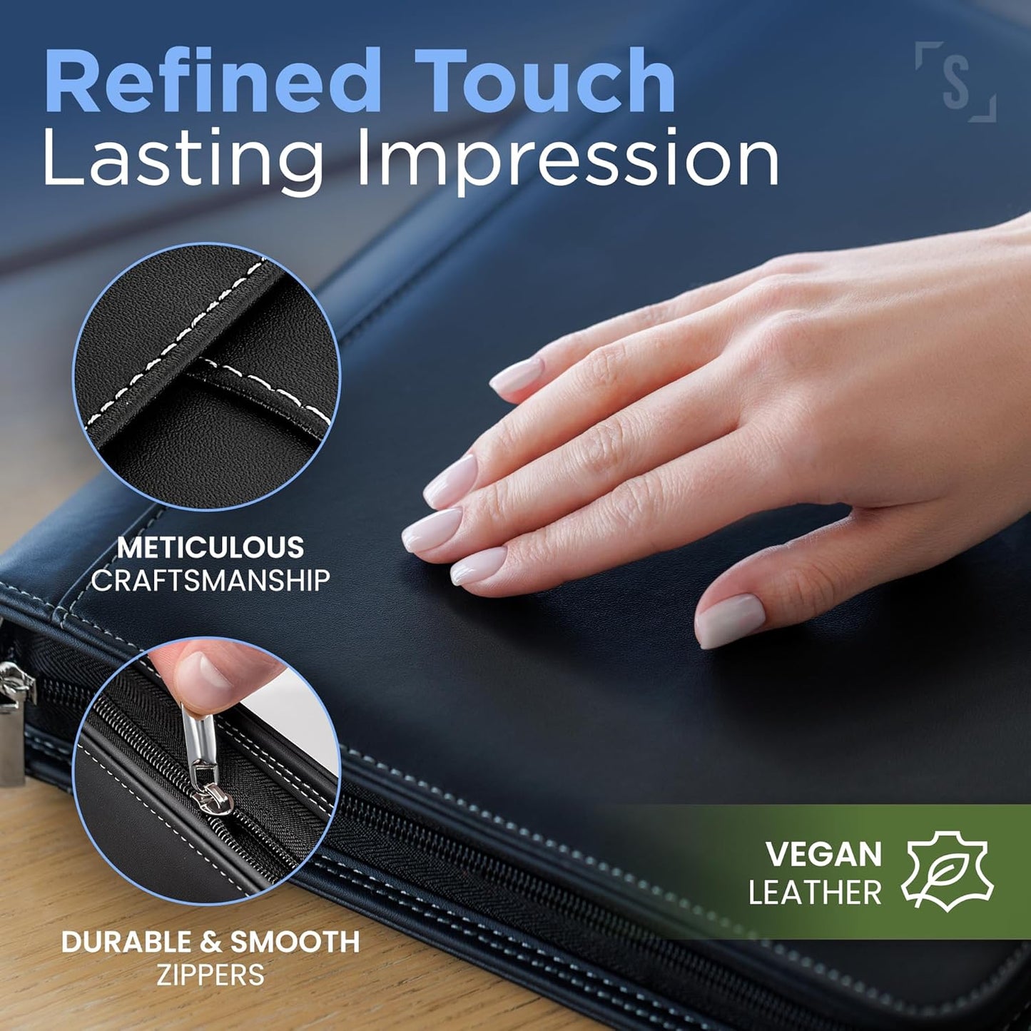 STYLIO Zipper Portfolio with Carrying Handle | Removable 1" 3-Ring Binder w/Clipboard Padfolio | Organizer for Documents, iPad, Tablet, Phone, Notebook | Business Leather Binder for Men Women