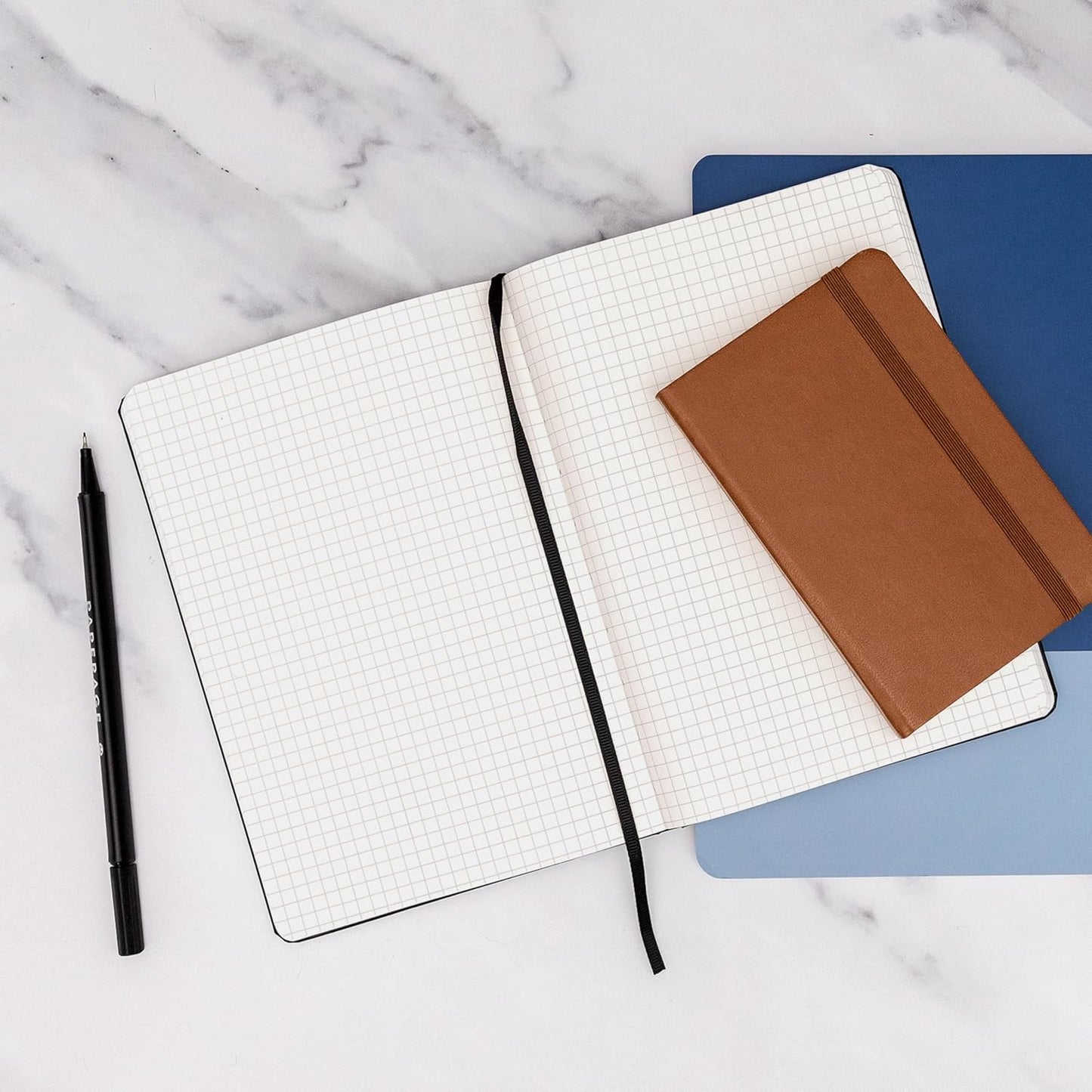 PAPERAGE Graph Paper Journal Notebook, (Navy), 160 Pages, Medium 5.6 in x 8 in - 100 GSM Thick Paper – Hardcover Grid Notebook for Work or School