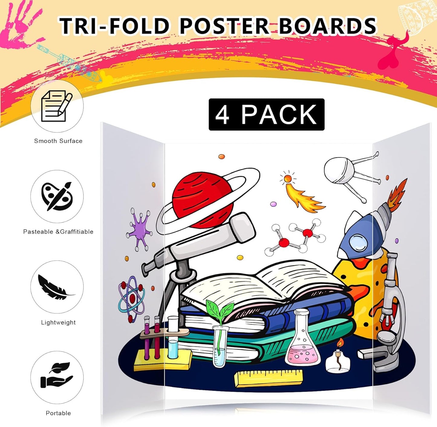 HAUTOCO 4 Pcs Medium Trifold Poster Board 26 x 15.74 inches Tri Fold Presentation Boards White Corrugated Project Boards for Science Fair, School Project, Event Displays, Business