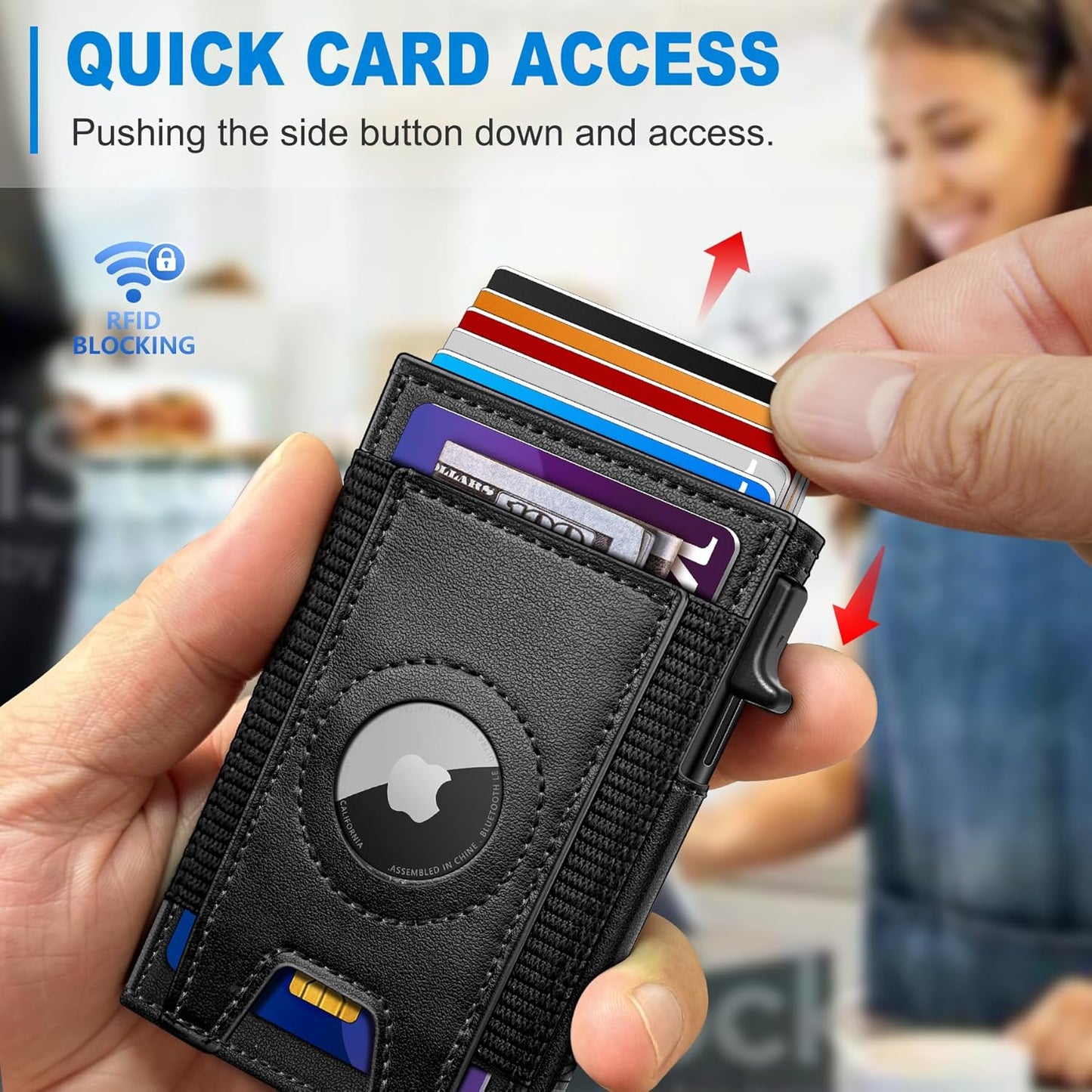 Airtag Wallet for Men, Slim Pop Up Credit Card Holder RFID Blocking Mens Minimalist wallet for 7-9 Cards ID Window, with Gift Box