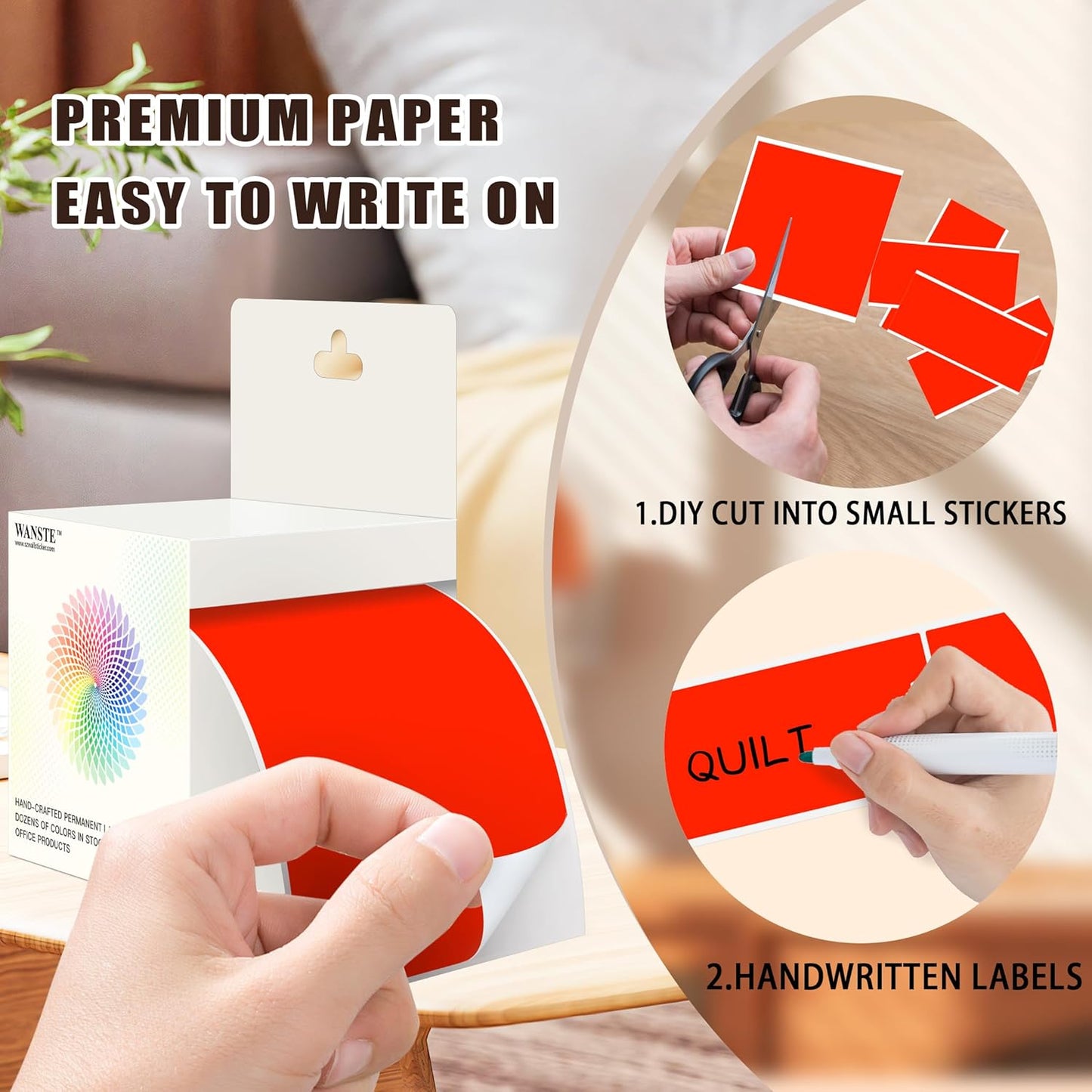3 x 5 Inch 250Pcs Rectangle Color Coding Stickers,Strong Adhesion Easy to Write Label for Moving,Box Organization,Inventory,Business,Fluorescent Red