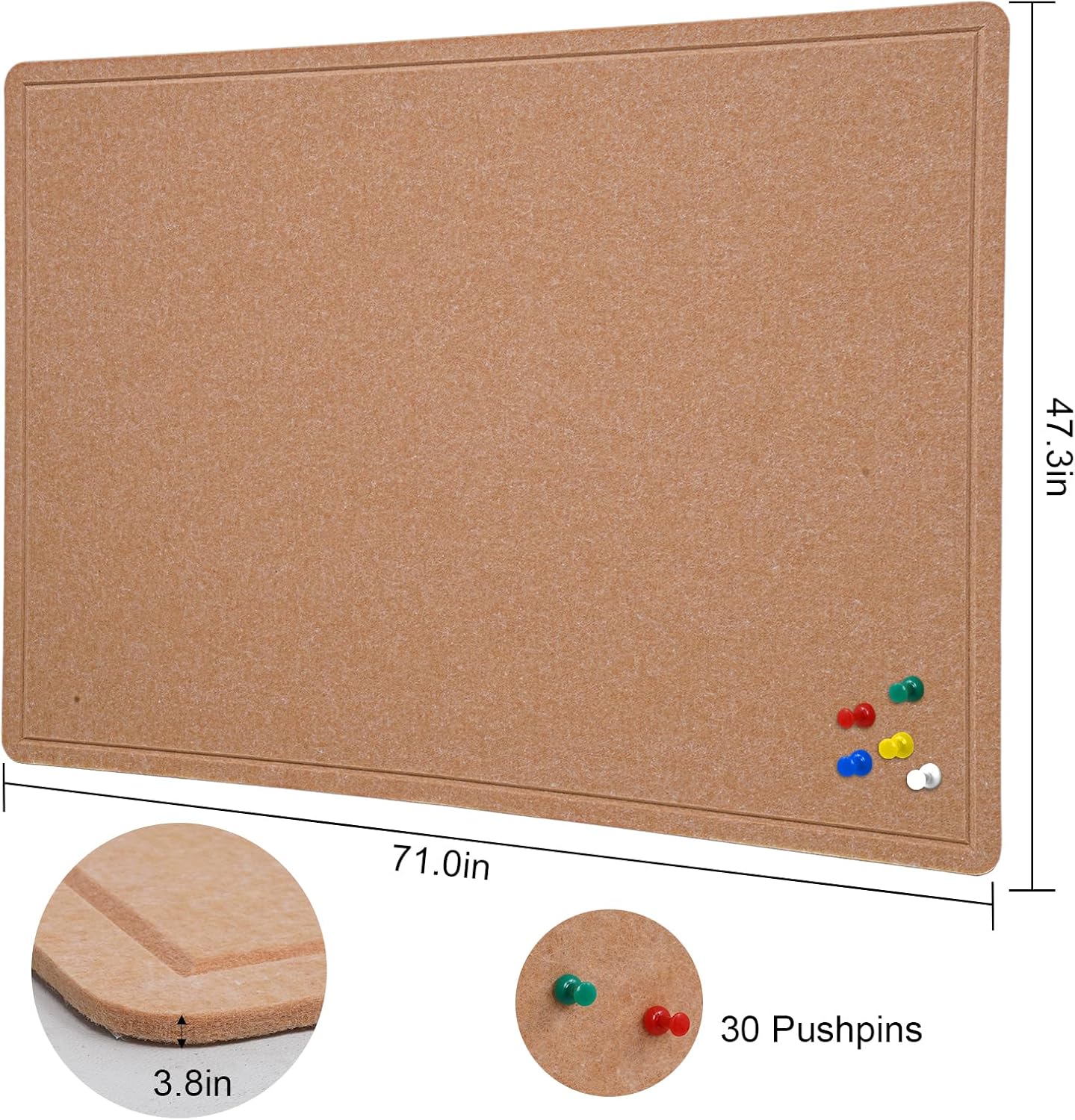 Large Bulletin Board - 72 X 48 inches Decorative Felt Pin Board - 6' x 4' Cork Board Alternative for Wall - Foldable Picture Board Self-Adhesive Prayer Board with 30 Pushpins - Ginger Yellow