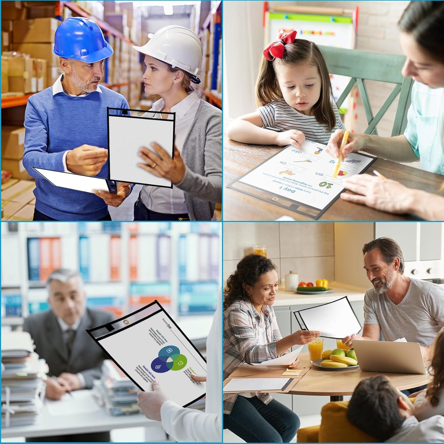 Ndsox 15 Packs Oversized Dry Erase Pockets Reusable Plastic Sleeves Clear Job Ticket Holders Heavy Duty Transparent Hanging Sheet Protectors for Teacher Classroom School Office Work Warehouse, Black