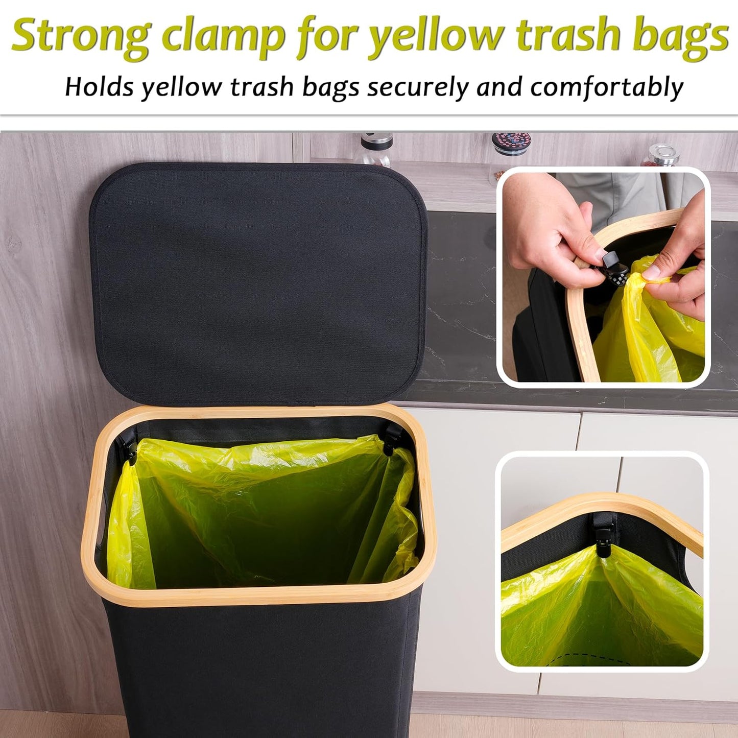 efluky Recycling Bin Holder 100L, 26 Gallon Trash Can with Lid, Garbage Bag Holder for Yellow Bags, Easy Removal, (Inner Bag Not Included) -Black