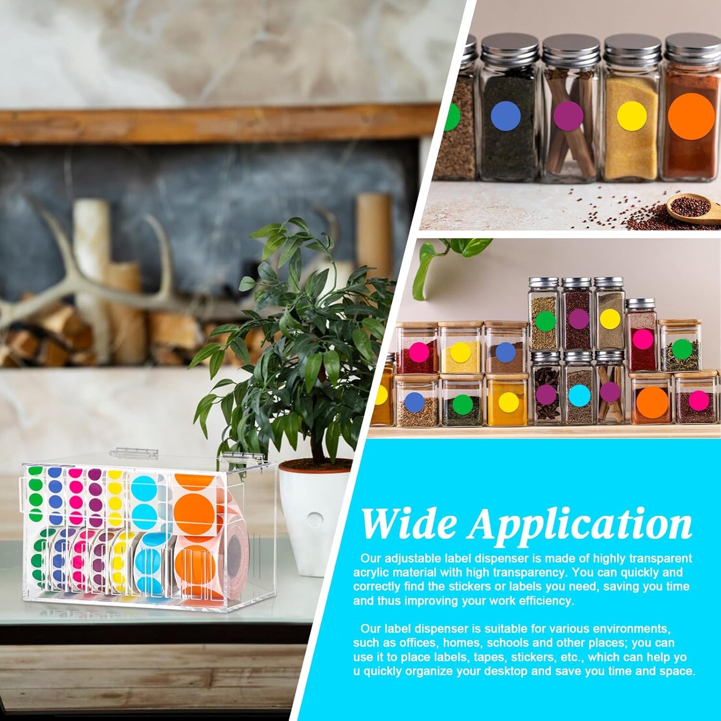 10 Disks Adjustable Label Dispenser with Lid 7.7 * 5.5 * 5.2 Inches Acrylic Sticker Dispenser Sticker Roll Holder for Holding Multi-Label Sticker Tape Date Markers Label Office (Not Include Sticker)