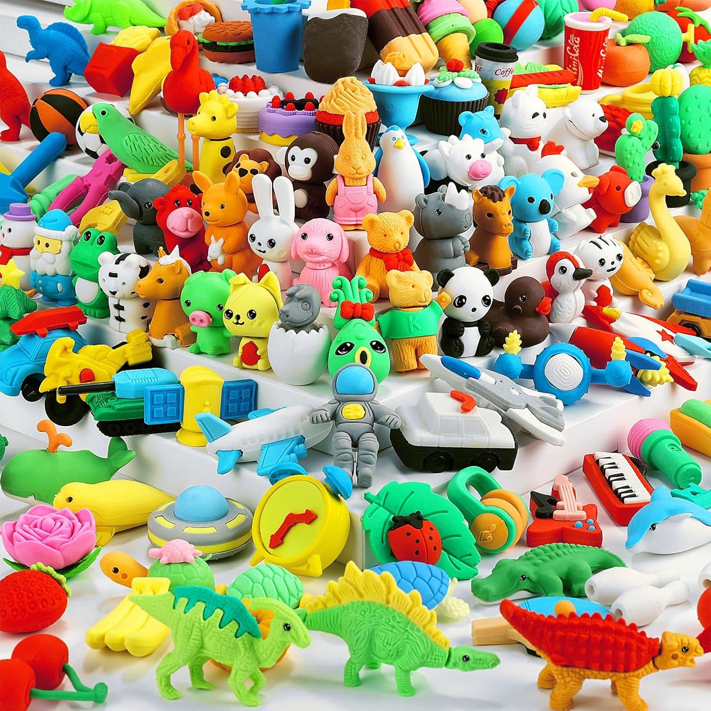 150Pcs Animal Erasers Bulk Cute Food Erasers Desk Pets Kids Puzzle Eraser Take Apart Cool 3D Eraser Mini Fun Party Favors for School Supplies Classroom Rewards Easter Egg Fillers Gifts