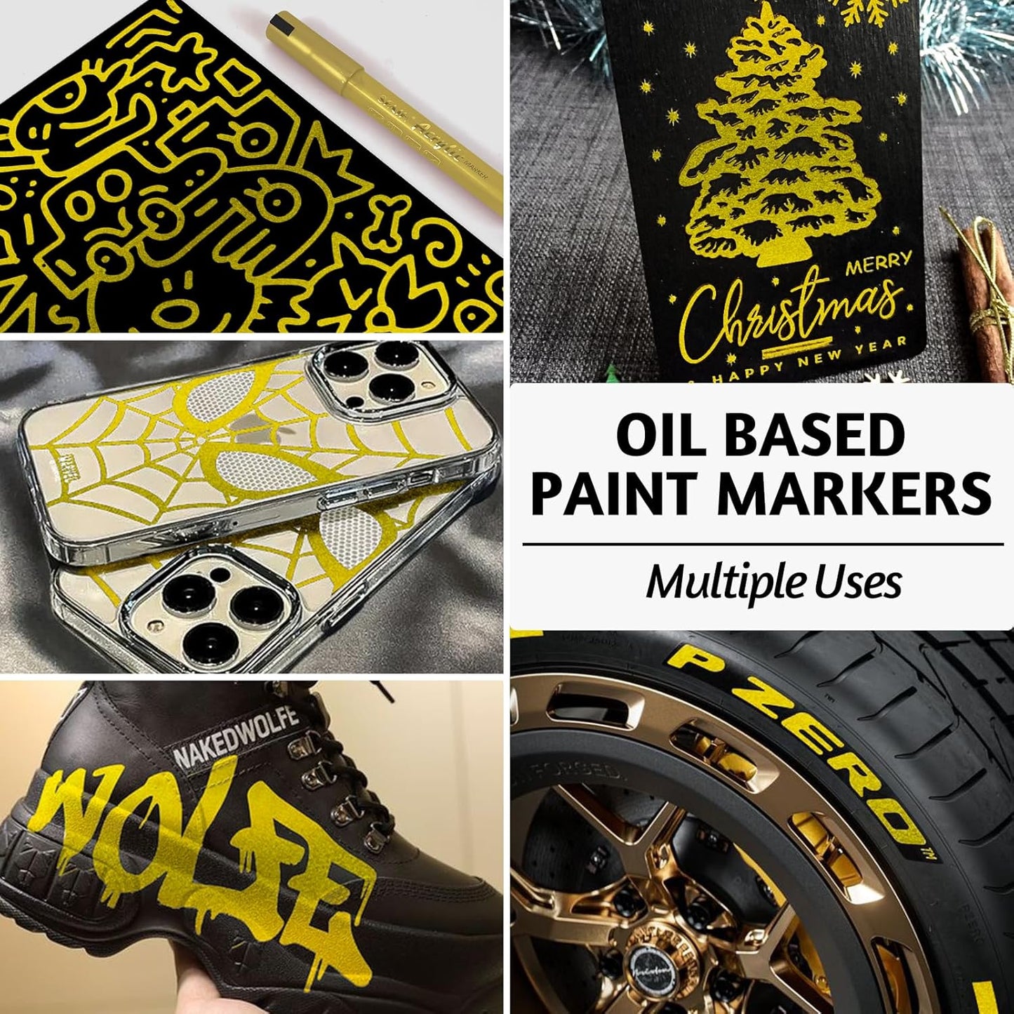 SFAIH Gold Paint Markers Pens - 4 Pack 2-3MM Medium Tip Metallic Acrylic Markers for Poster Board, Wood Signs, Glass Jars, DIY Home Decor