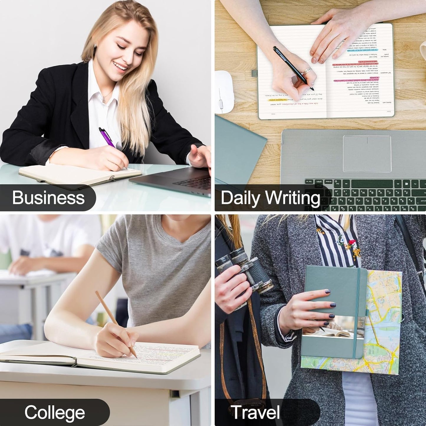 EMSHOI Notebook College Ruled - 256 Numbered Pages, 120 Gsm Thick Paper, A5 Hardcover Leather Lined Journal for Men & Women Work School Journaling Writing Diary 5.7" X 8.3"(GrayBlue)