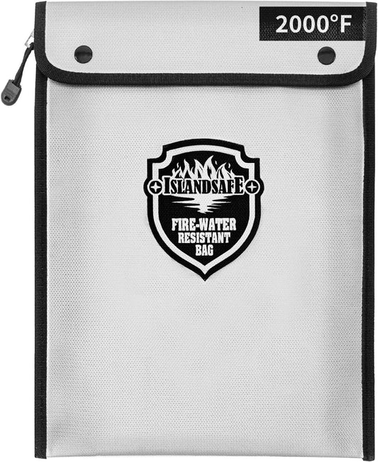 Fireproof Document Bag, Waterproof Money Bag Pocket with Zipper Closure, Storage Pouch for Valuables, A4 A5 Document File, Cash, Credit Card, Passport (Grey, 13 x 9 inch)