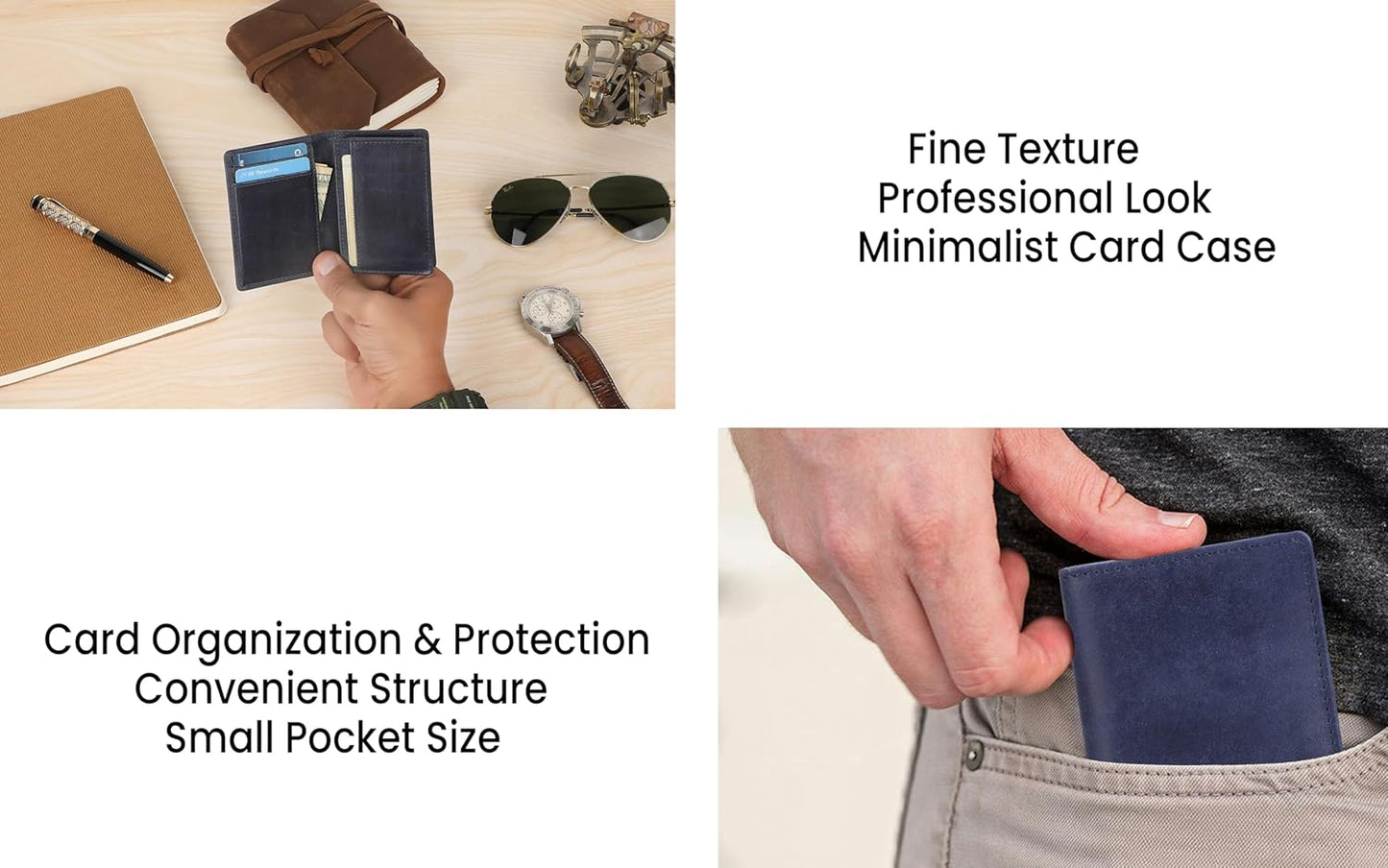 Premium Leather Card Wallet, RFID Blocking Expandable Business Card Case, Bifold Card Holder for Men and Women, Men's Purse, Wallet for Men (Business Card Wallet, Blue)