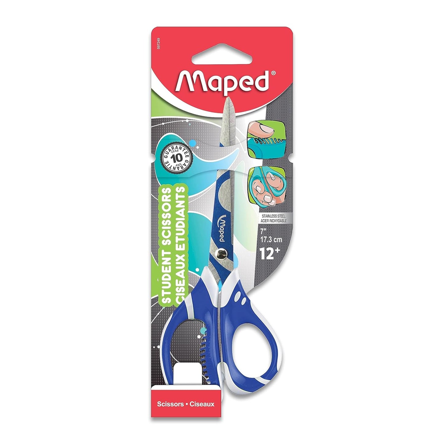 Maped - Zenoa Fit Soft Grip Student 7 Inch Scissors - Comfortable - Fashionable