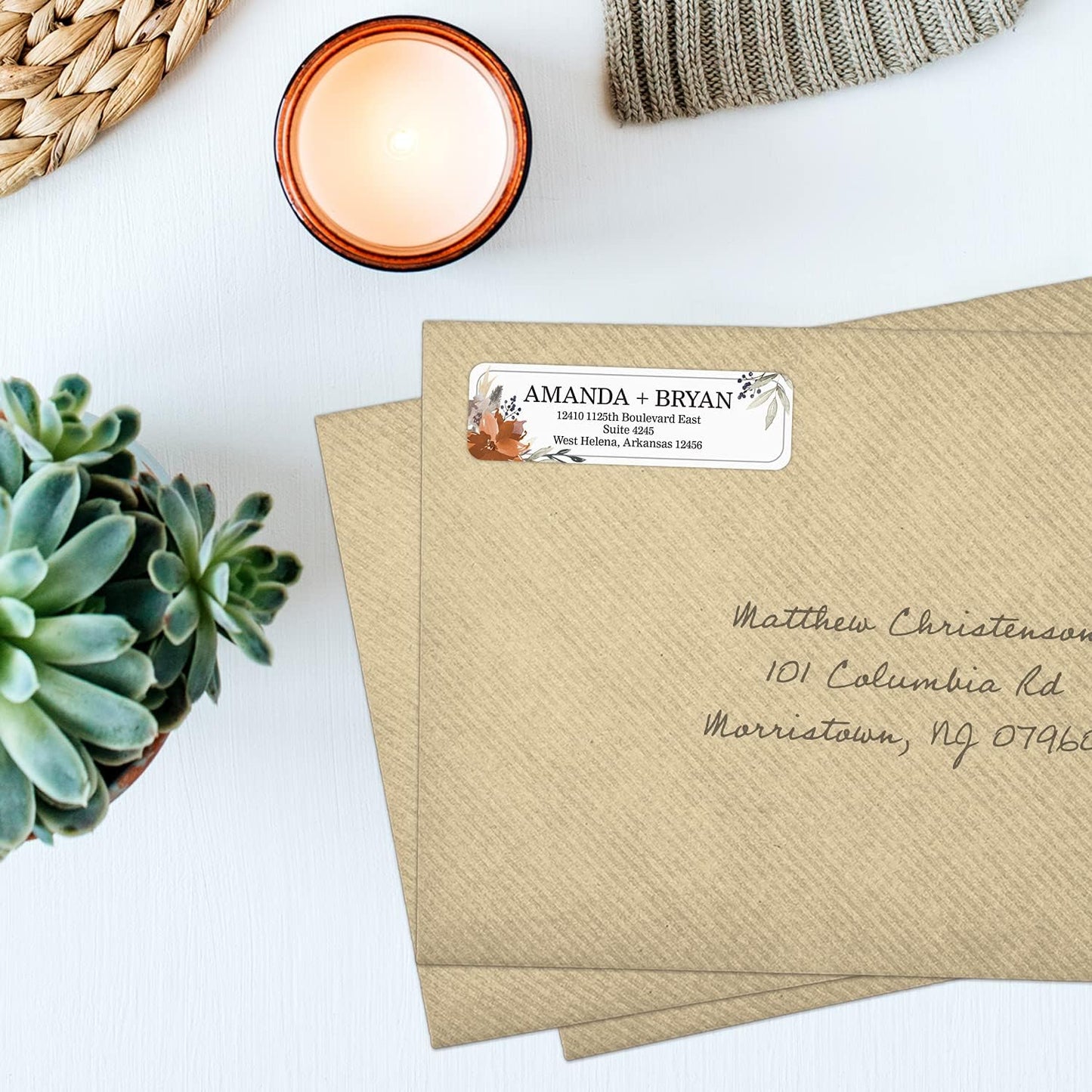 Indie Floral Rolled Address Labels/Roll of 250 Personalized Return Address Labels/Designer Return Address Stickers in Elegant Plastic Dispenser