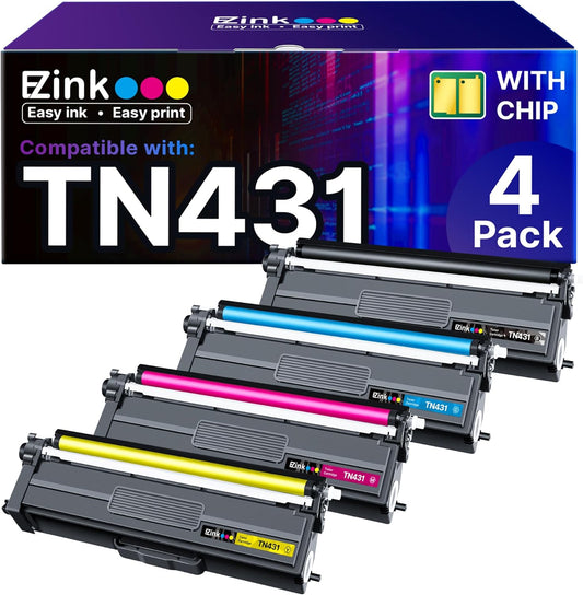 E-Z Ink TN431 Toner Cartridge Compatible for Brother TN431 TN-431 TN433 TN436 to Use with Brother HL-L8360CDW HL-L8260CDW MFC-L8900CDW MFC-L8690CDW Printer (Cyan, Yellow, Magenta, Black, 4 Pack)