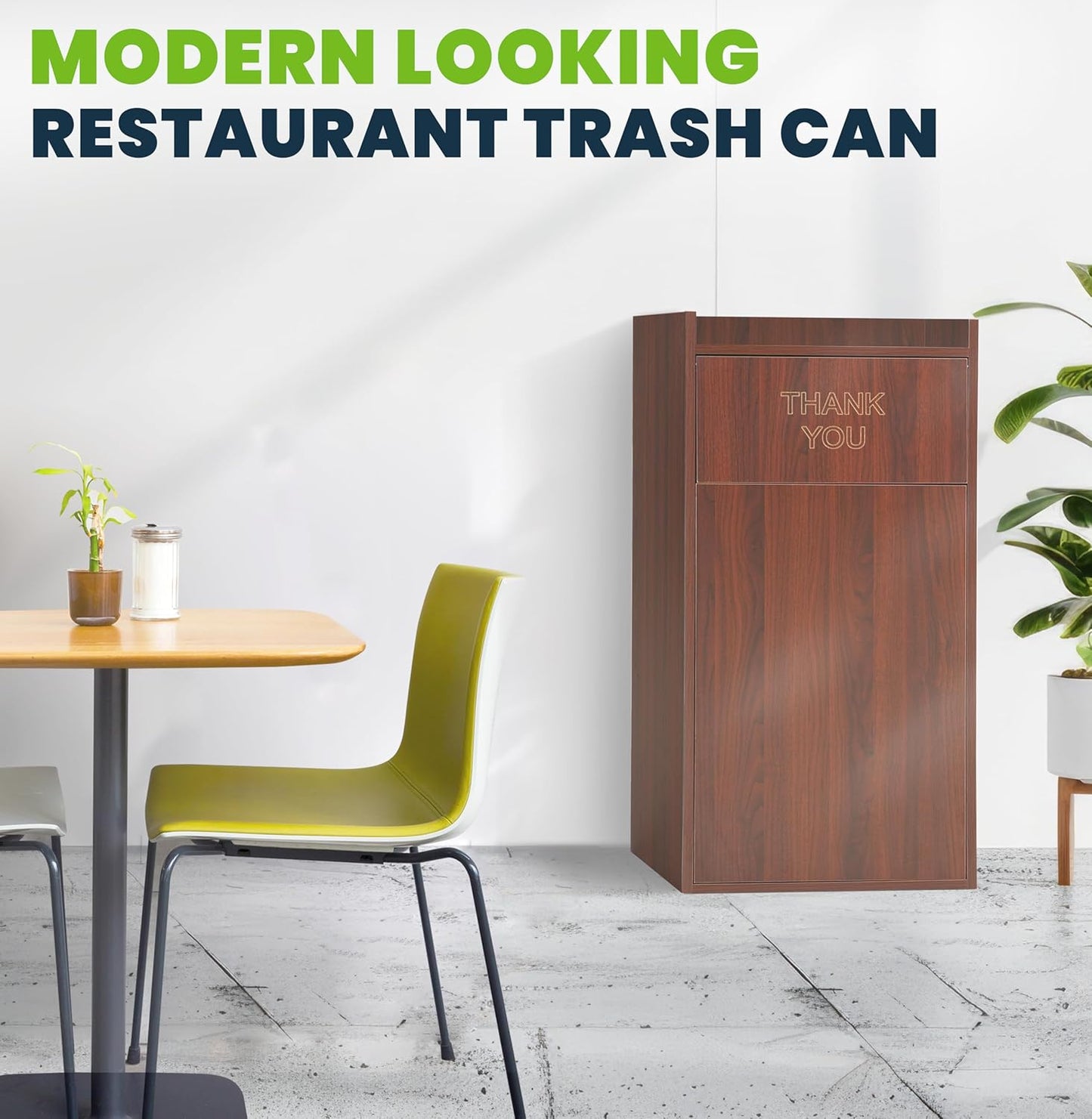 Alpine Restaurant Trash Can Cabinet - Commercial Trash Can 40 Gallon, Garbage Receptacle Indoor with Tray Holder for Restaurants, Cafeterias (Mahogany)