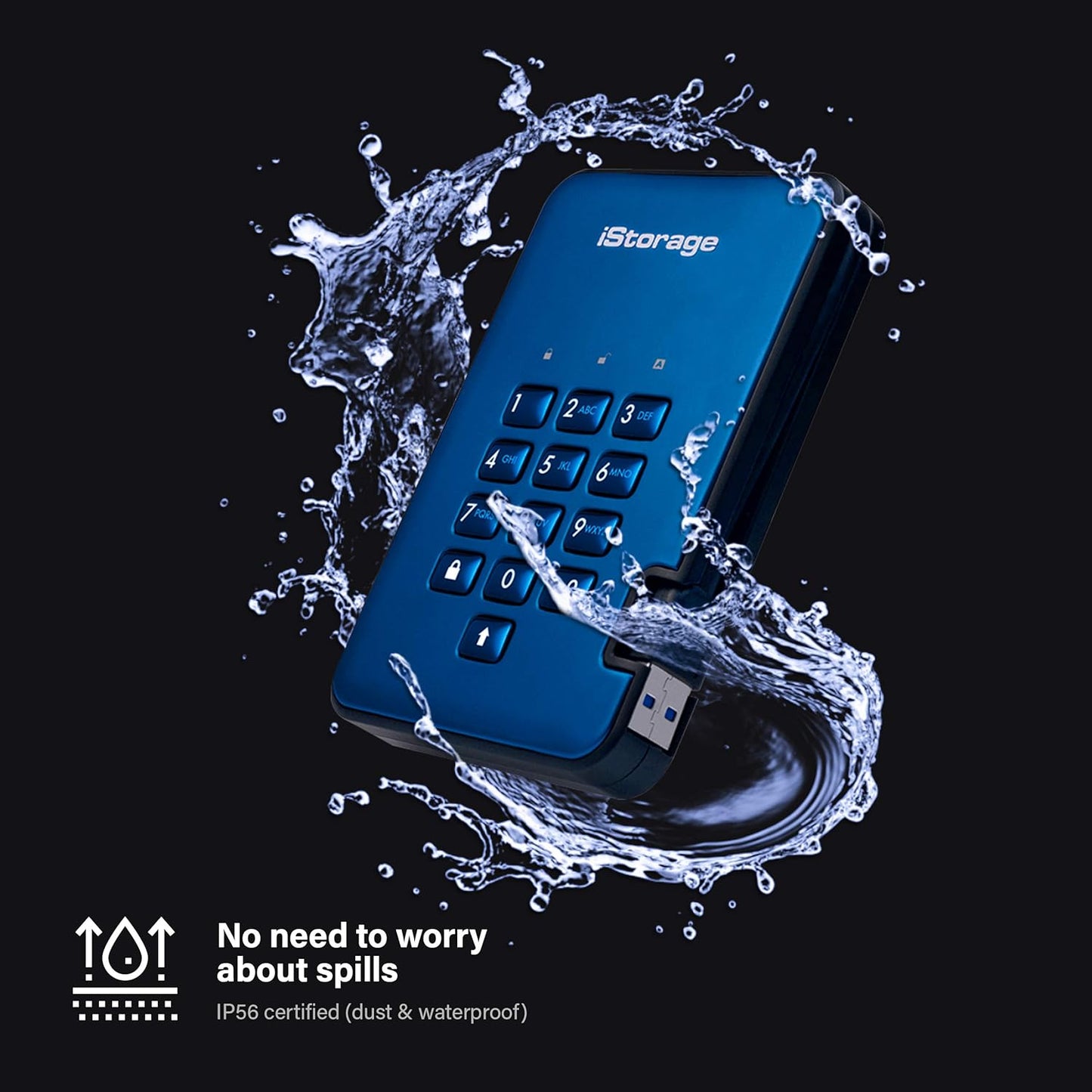iStorage diskAshur2 HDD 4TB Blue | Secure portable hard drive | Password protected | Dust & water resistant | Hardware Encryption