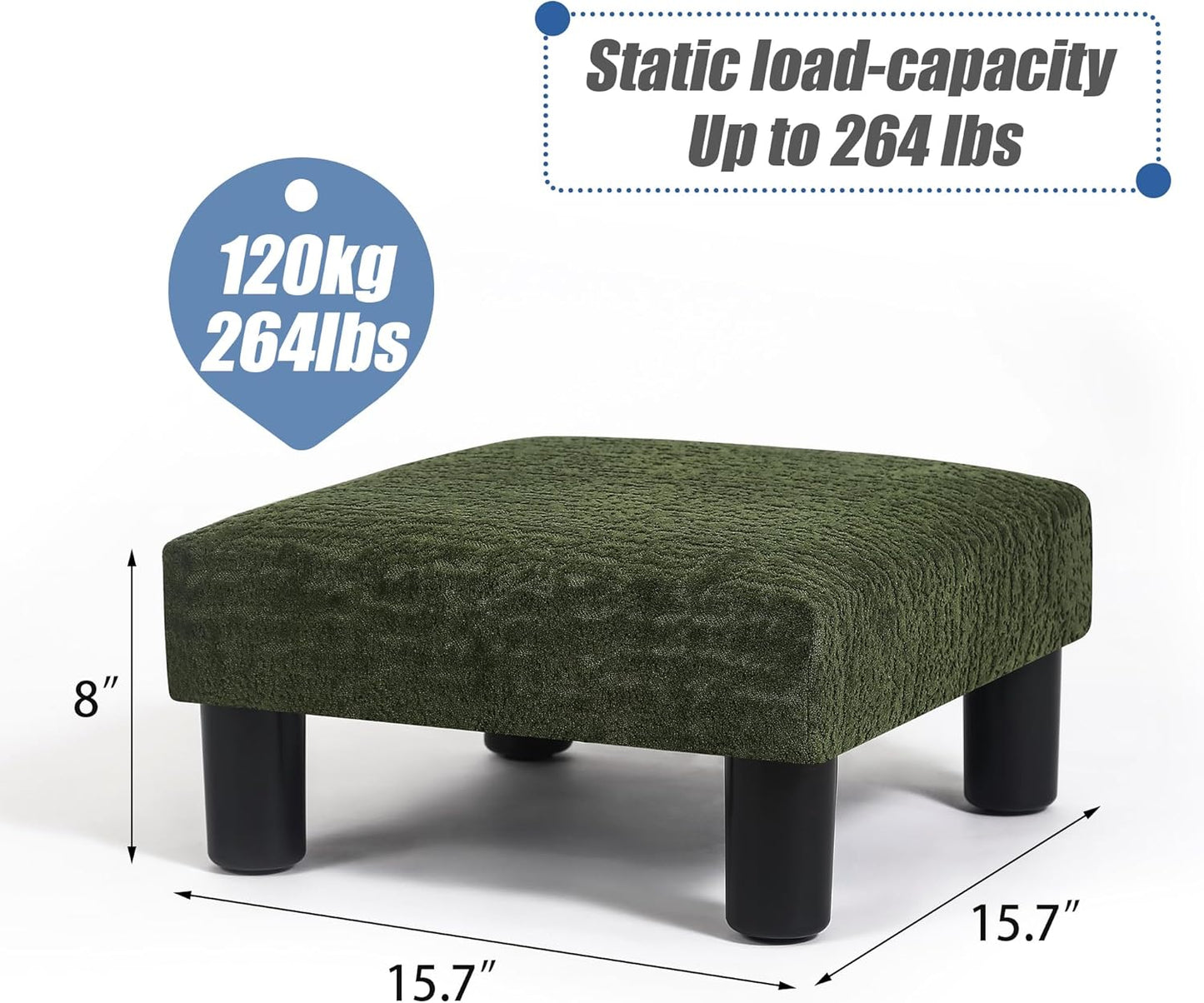 Joveco Small Foot Rest Stool Ottoman, 3D Velvet Square Upholstered Footstool for Chair, Under Desk, Office, Living Room, Deep Green