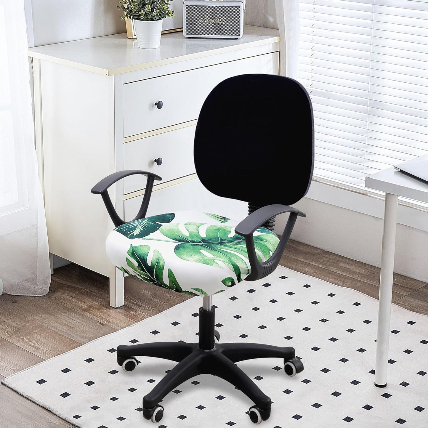 Smiry Printed Office Computer Chair Seat Covers, Stretch Fit Universal Desk Rotating Chair Cover Washable Removable Seat Cushion Protectors - Green