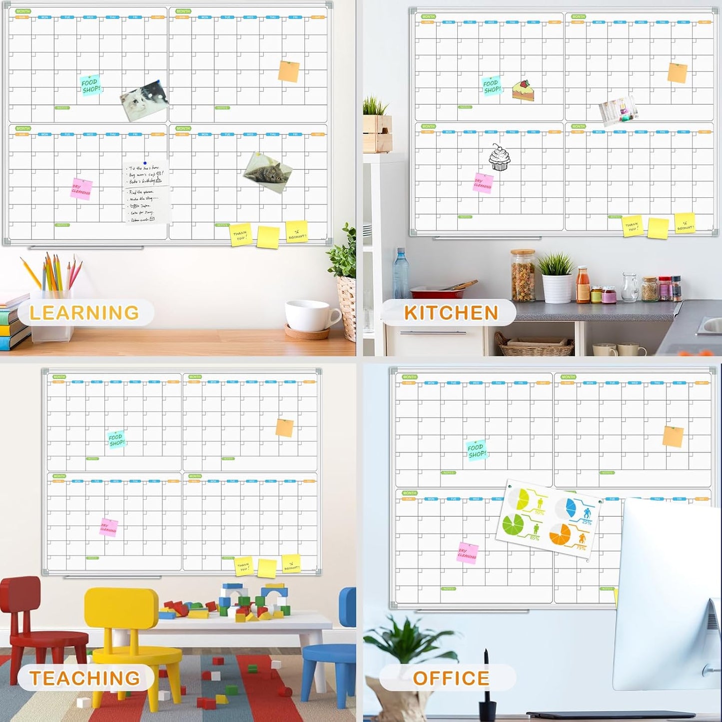 JILoffice Magnetic Dry Erase Calendar Whiteboard, 4 Month White Board Planner 48 X 36 Inch, Silver Aluminum Frame Wall Mounted Board for Office Home and School