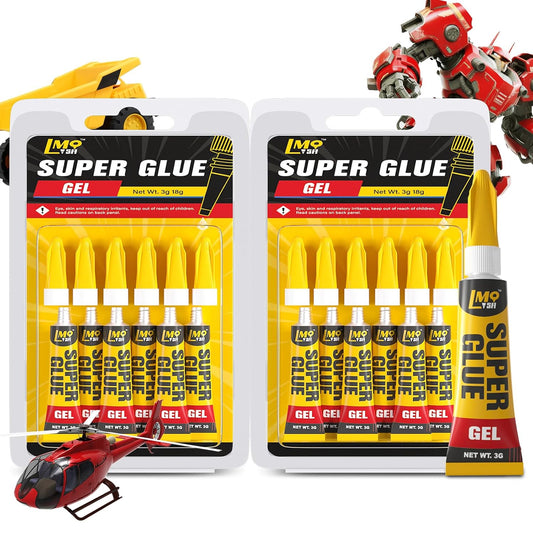 Super Glue Gel 12x3g CA Glue, Clear Cyanoacrylate Adhesive Single Use for Shoe Sole Repair Ceramic Plastic Model Metal Wood Aquarium Leather Pottery Glass, Food Safe Strong and Instant Bonding