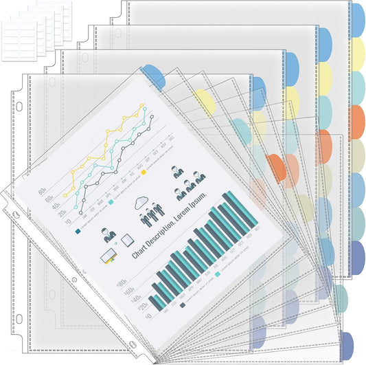 ReliThick 4 Set of 32 Pack Clear Binder Sheet Protectors with Tabs for 3 Ring Binder 8 Tab Binder Dividers with Pockets and Tabs Plastic Page Protector Insertable Index Divider, 8.5 x 11 Inch