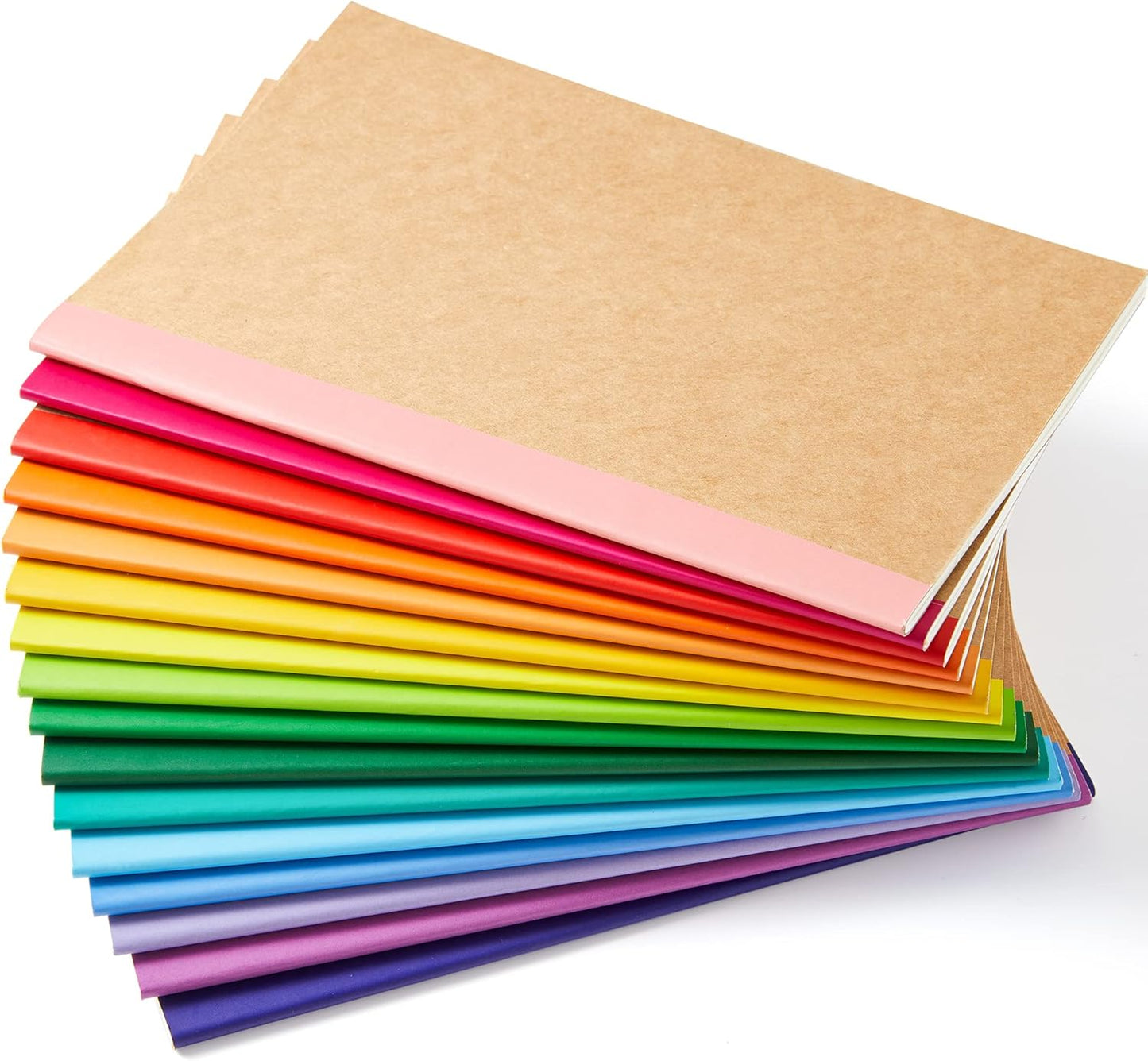 feela 16 Pack Composition Notebooks Bulk, Kraft Cover Lined Blank College Ruled Composition Travel Journals with Rainbow Spines For Women Students Business, 60 Pages, 8.3”x 5.5”, A5, 16 Colors