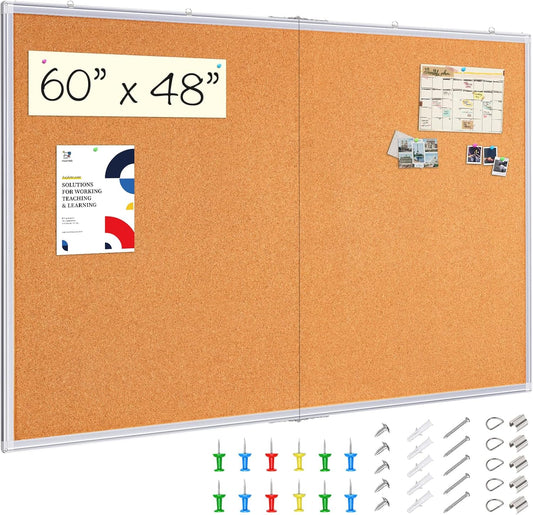 maxtek Large Cork Board 60 x 48 in, Bulletin Board for Walls, 5'x 4' Extra Aluminum Framed Corkboard, Foldable Wall Mounted Back to School Pin Memo Notice Cork Board for Office, Home Wall Display