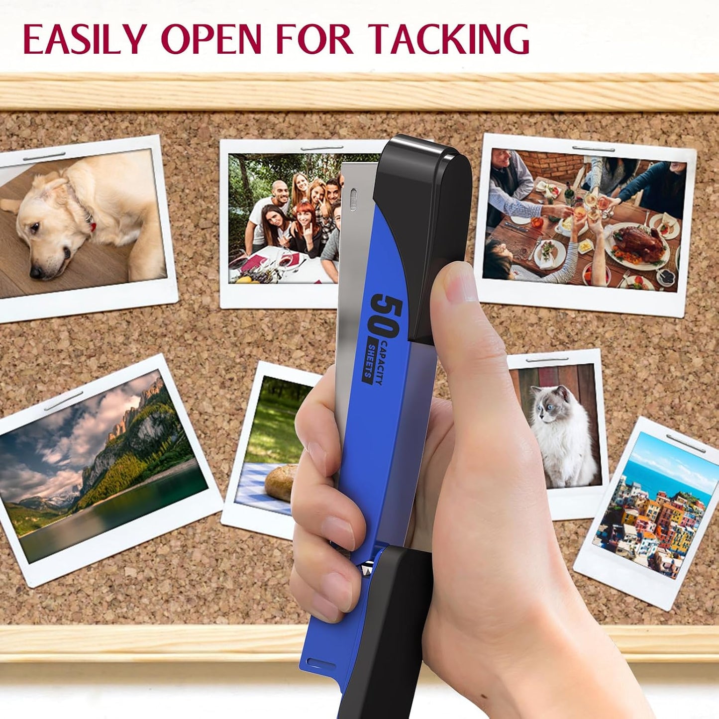 Metal Stapler Heavy Duty 50 Sheet Capacity with 1750 Staples and Staple Remover, Full Strip Staplers for Desk, No Jam, Non-Slip for Office & Classroom, Blue