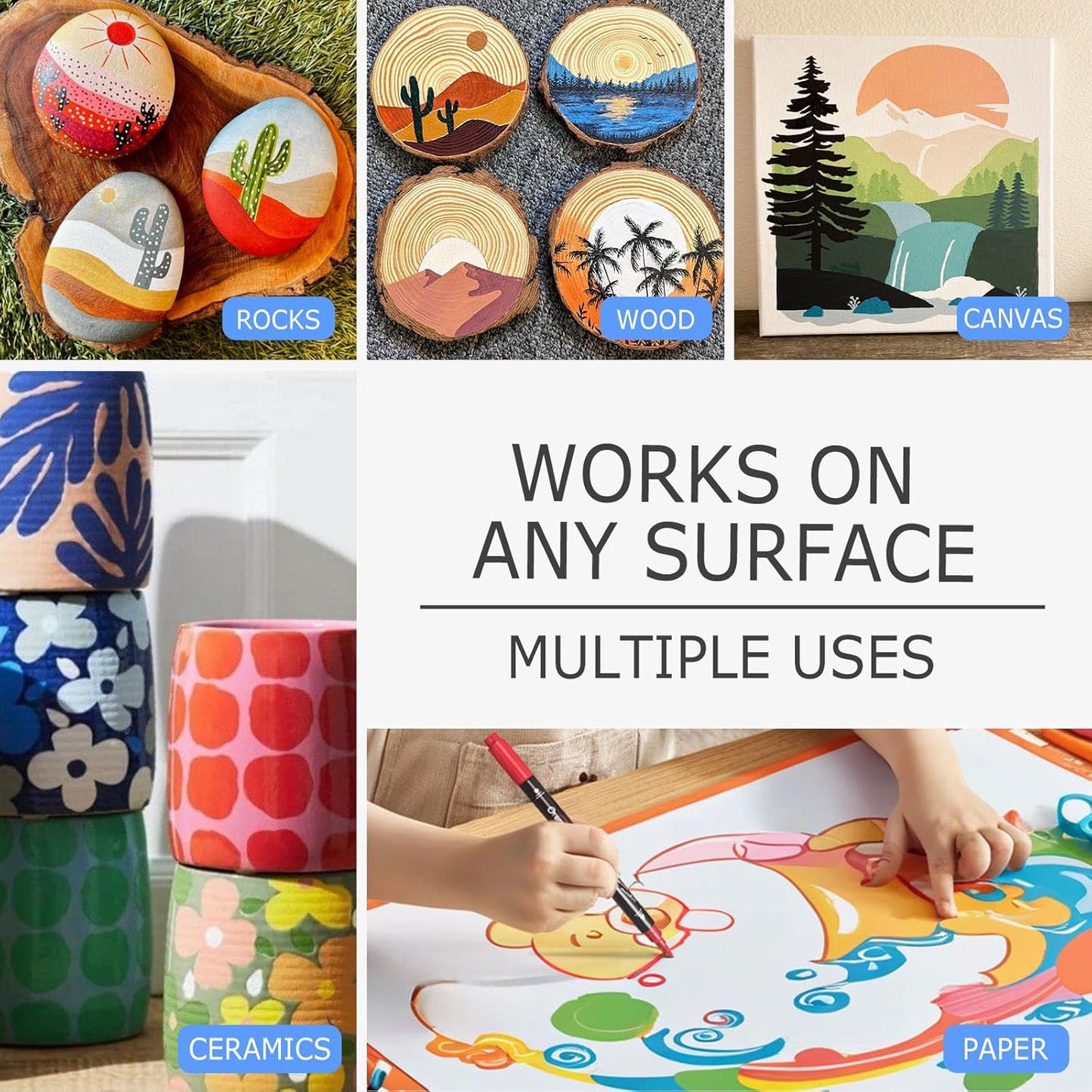 Overseas Green Acrylic Paint Markers, 2 Pack Dual Tip Paint Pens Acrylic Markers with Dot and Brush Tip, Coloring Marker for Wood, Rock, Canvas, Glass, Metal, Ceramic, Plastic, Fabric, School Supplies