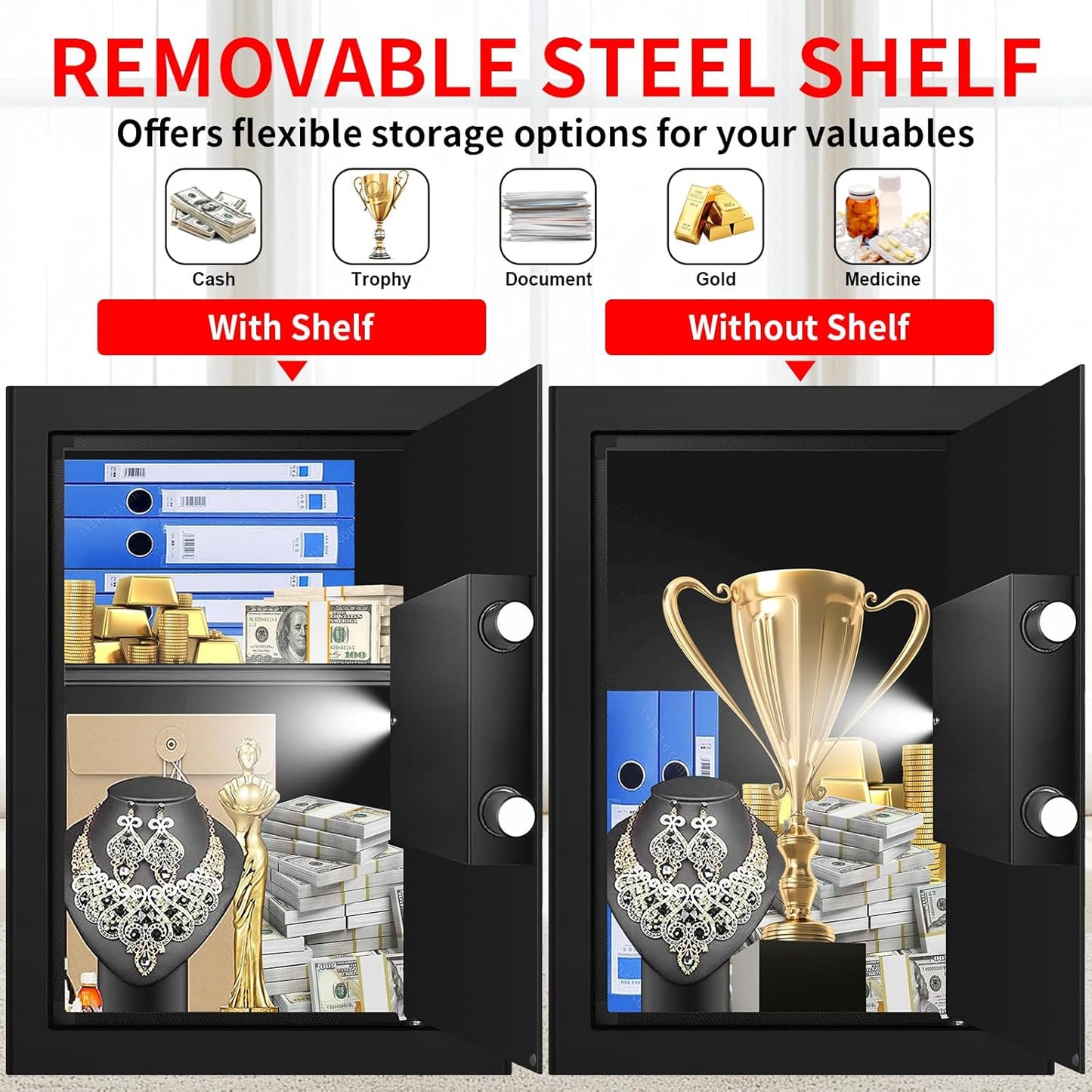 3.2 Cubic Feet Large Safes for Home Use Fire and Water Proof, Anti-Theft Digital Security Safe Box With Programmable Keypad & Spare Keys, Home Safes Water and Fireproof for Documents Money Valuables