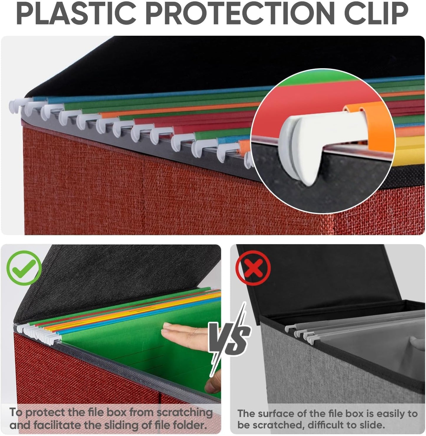 BALEINE Modern Red File Storage Box with Lid, Collapsible File Folder Organizer, 2 Pack, 15x12.5x10.5 inches