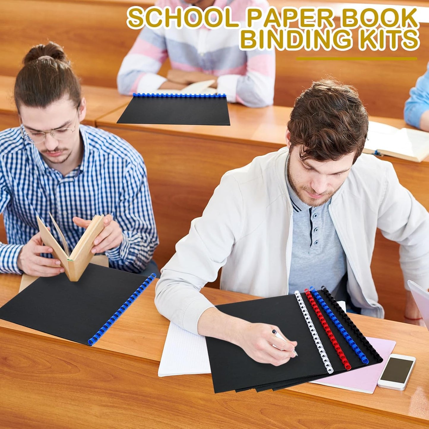 160 Pack Binding Covers and Combs kit 8.5x11 Inches Include 60 Pcs 12 mil Leather Texture Binding Cover 60 Pcs 8 mil Clear PET Presentation Covers 40 Pcs Binding Combs Letter Size(Multi Color)