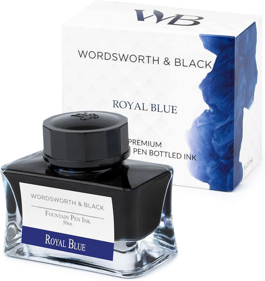 Wordsworth and Black Fountain Pen Ink Bottle (50 ml) Premium Luxury Edition, [Royal Blue] Fountain Pens Bottled Ink; Classic Designed Bottle Smooth Flow 50 ml