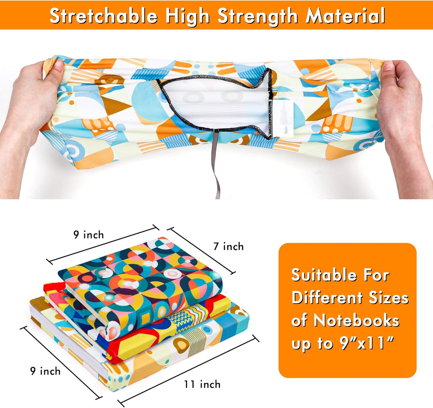 Geometric Pattern Book Covers, Feela 7 Pack Stretchable Jumbo Fabric Washable Durable Reusable Nylon Book Covers, for Hardcover Textbooks Notebooks up to 9”x11”