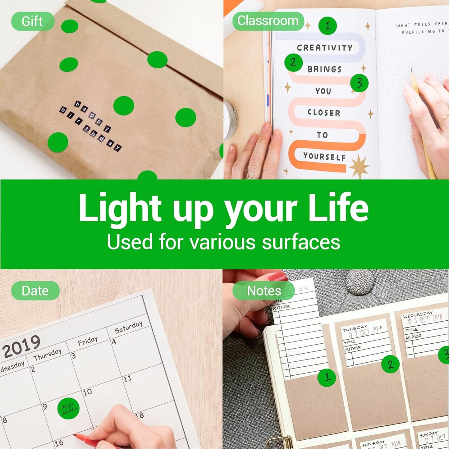 1 Inch Circle Dot Stickers 1000 PCS Color Coding Thermal Labels Dots Writable Printable Small Round Stickers for Office, Classroom, Inventory, Garage, Organizing Storage, DIY, Green