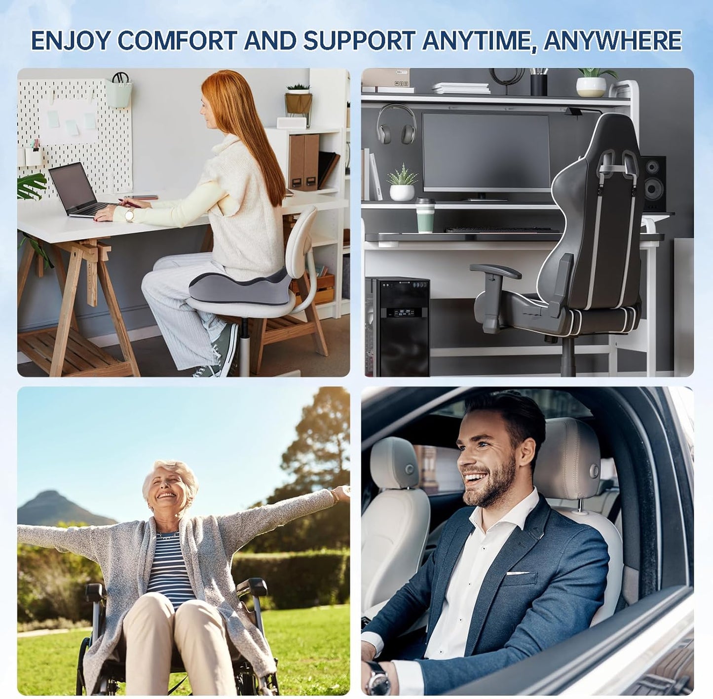 Seat Cushion, X-Large Memory Foam Office Chair Cushion, for Pressure Relief Sciatica & Pain Relief for Long Sitting Hours on Office/Home Chair, Car, Wheelchair