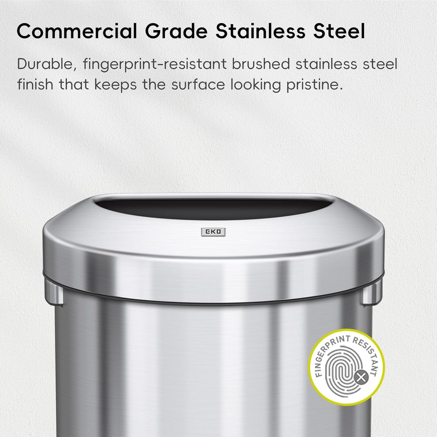 EKO Urban 21 Gallon Semi-Round Open Top Waste Bin, Stainless Steel Half Round Commercial Trash Can for Indoor and Outdoor, Extra Large Metal Garbage Bin for Home, Office, Restaurant, Restroom, 80L